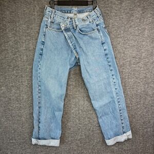 Carmar Denim LA Jeans Blue Light Wash High Rise Asymetric front Straight Size 26